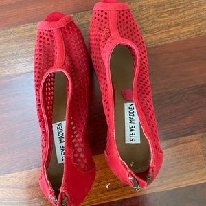 Ladies suede shoes by Steve Madden . Size 7.5, color red .